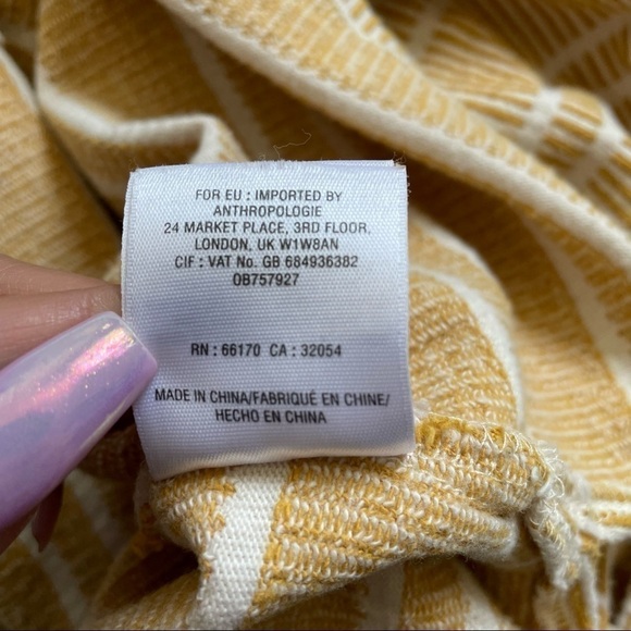 Anthropologie Postmark Blouse Flare Sleeve Textured Stripe Yellow & White M - Picture 10 of 14
